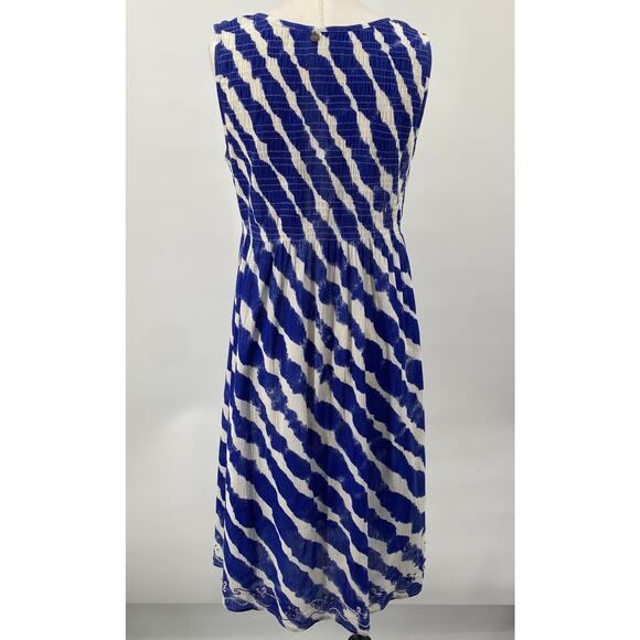 Soft Surroundings Midi Sun Dress Beaded Embroidered Boho Print Blue Small Petite - Picture 6 of 10